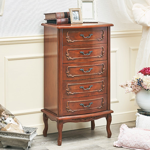 チェスト 5段 クラシック調 マホガニー前板 猫脚 幅52cm ( サイドチェスト リビング収納 天然木 木製 タンス リビングボード 収納 サイドボード ブラウン 茶色 シック 高級感 おしゃれ 完成品 )