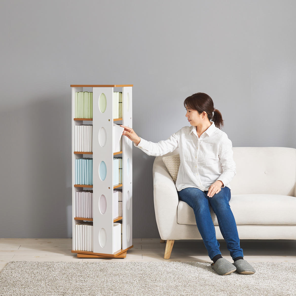 回転式 コミックラック 5段 高さ120cm コミック本約200冊収納