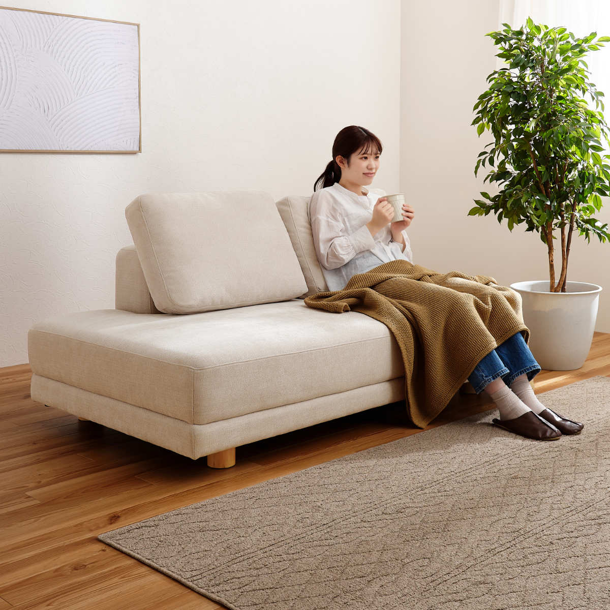 ソファ 2人掛け 幅164cm クッション2個付 エルマ ( 開梱設置 ローソファ フロアソファ 脚取り外しOK 座面 ゆったり クッション取り外し ファブリック 北欧 モダン スタイリッシュ ホテルライク ) 【アイボリー】 アイボリー