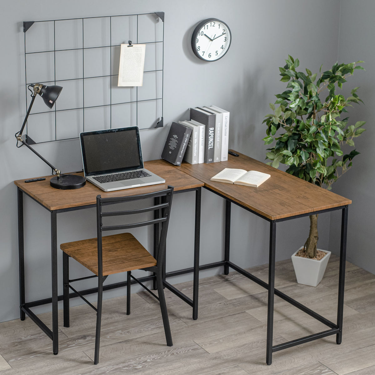 ワークデスク 幅100cm ロングデスク 2口コンセント付 ( スリム デスク 机 シンプルデスク パソコンデスク 木目調 学習机 勉強机 コンセント付き 奥行 45cm スチール脚 ) 【ブラウン】 ブラウン