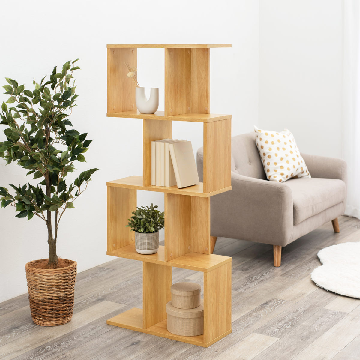 オープンラック 幅62cm 4段 A4対応 魅せる収納 ( ラック 棚 本棚 A4サイズ シェルフ 飾り棚 縦置き 横置き ディスプレイ 収納 間仕切り 背面化粧 四段 ブラウン ナチュラル ホワイト ) 【ナチュラル】 ナチュラル