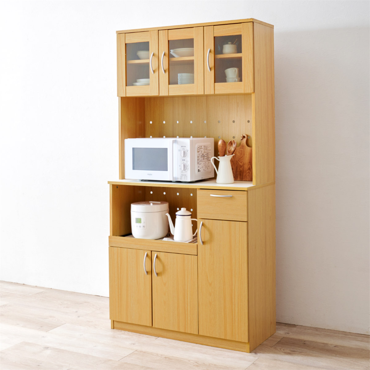 キッチンボード 幅89cm キッチン収納 大容量タイプ ( 食器棚 カップボード キッチンワゴン ラック 棚 収納 隙間 大容量 食器収納 引き出し ブラウン ナチュラル ホワイト シンプル ) 【ブラウン】 ブラウン