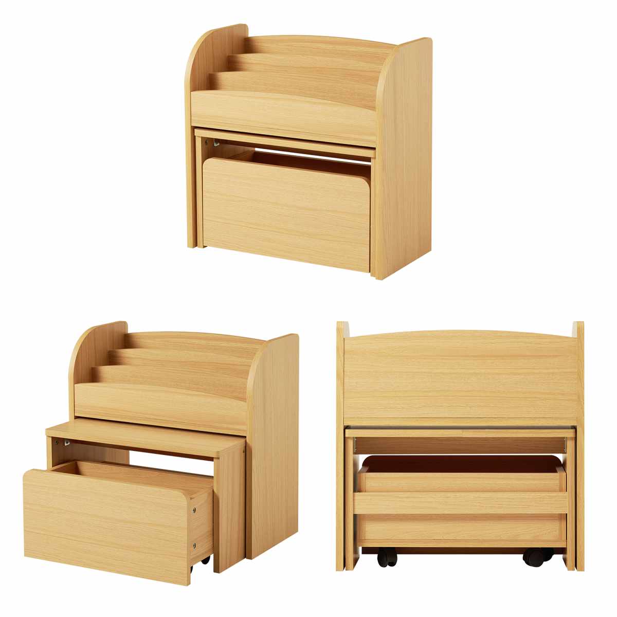 絵本ラック 3点セット デスク ワゴン 幅60cm オープンタイプ ( 絵本棚 ミニデスク キッズラック おもちゃ収納 絵本 棚 ラック ロータイプ スリム 子ども 木目調 おもちゃラック 収納 おもちゃ 片付け キッズ おしゃれ シンプル ) 【ナチュラル】 ナチュラル