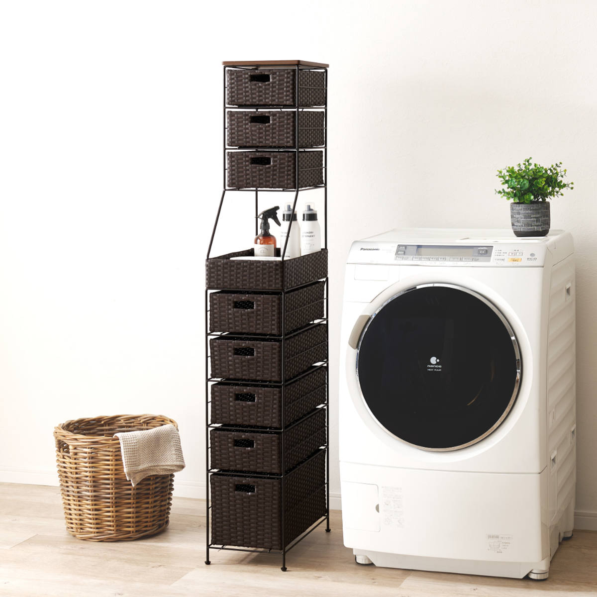 ランドリーチェスト 幅25cm 8段 スリム 引き出し 隙間収納 ( ランドリー チェスト すき間 収納 防水パン対応 アジャスター 引出し 防水 ラタン調 ダークブラウン グレー ホワイト 家具 ) 【グレー】 グレー