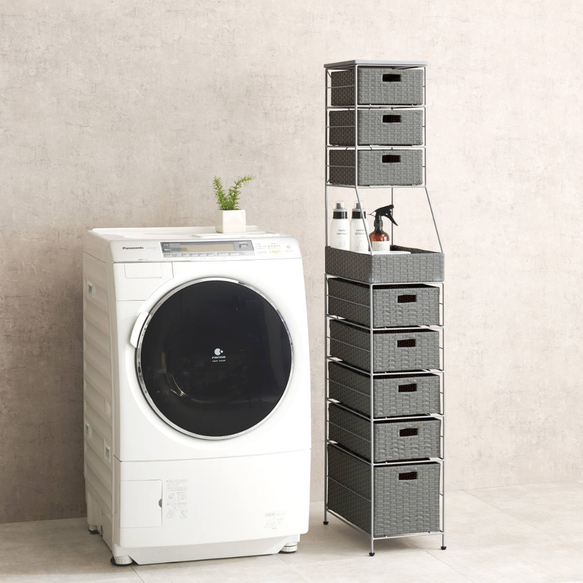 ランドリーチェスト 幅25cm 8段 スリム 引き出し 隙間収納 ( ランドリー チェスト すき間 収納 防水パン対応 アジャスター 引出し 防水 ラタン調 ダークブラウン グレー ホワイト 家具 ) 【グレー】 グレー