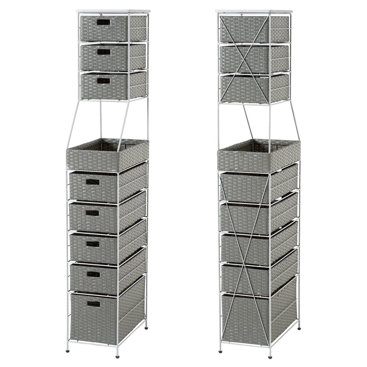 ランドリーチェスト 幅25cm 8段 スリム 引き出し 隙間収納 ( ランドリー チェスト すき間 収納 防水パン対応 アジャスター 引出し 防水 ラタン調 ダークブラウン グレー ホワイト 家具 ) 【グレー】 グレー