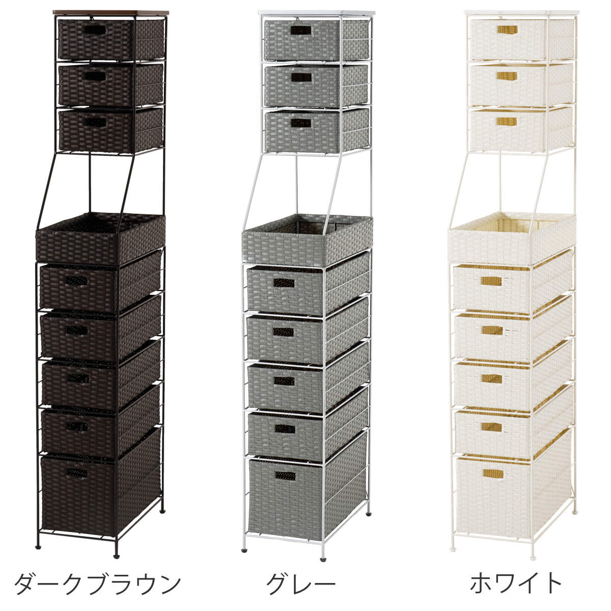 ランドリーチェスト 幅25cm 8段 スリム 引き出し 隙間収納 ( ランドリー チェスト すき間 収納 防水パン対応 アジャスター 引出し 防水 ラタン調 ダークブラウン グレー ホワイト 家具 ) 【グレー】 グレー