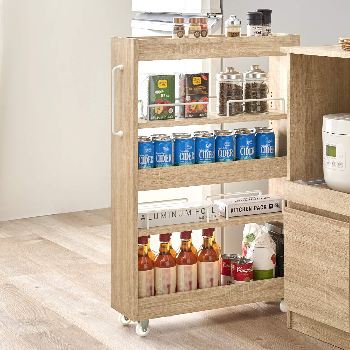 隙間収納ワゴン 幅16cm ロータイプ キャスター付 ( 隙間収納 ワゴン 収納 棚 ラック キッチン ストッカー 省スペース 可動棚 ブラウン ナチュラル ホワイト すき間 ) 【ブラウン】 ブラウン