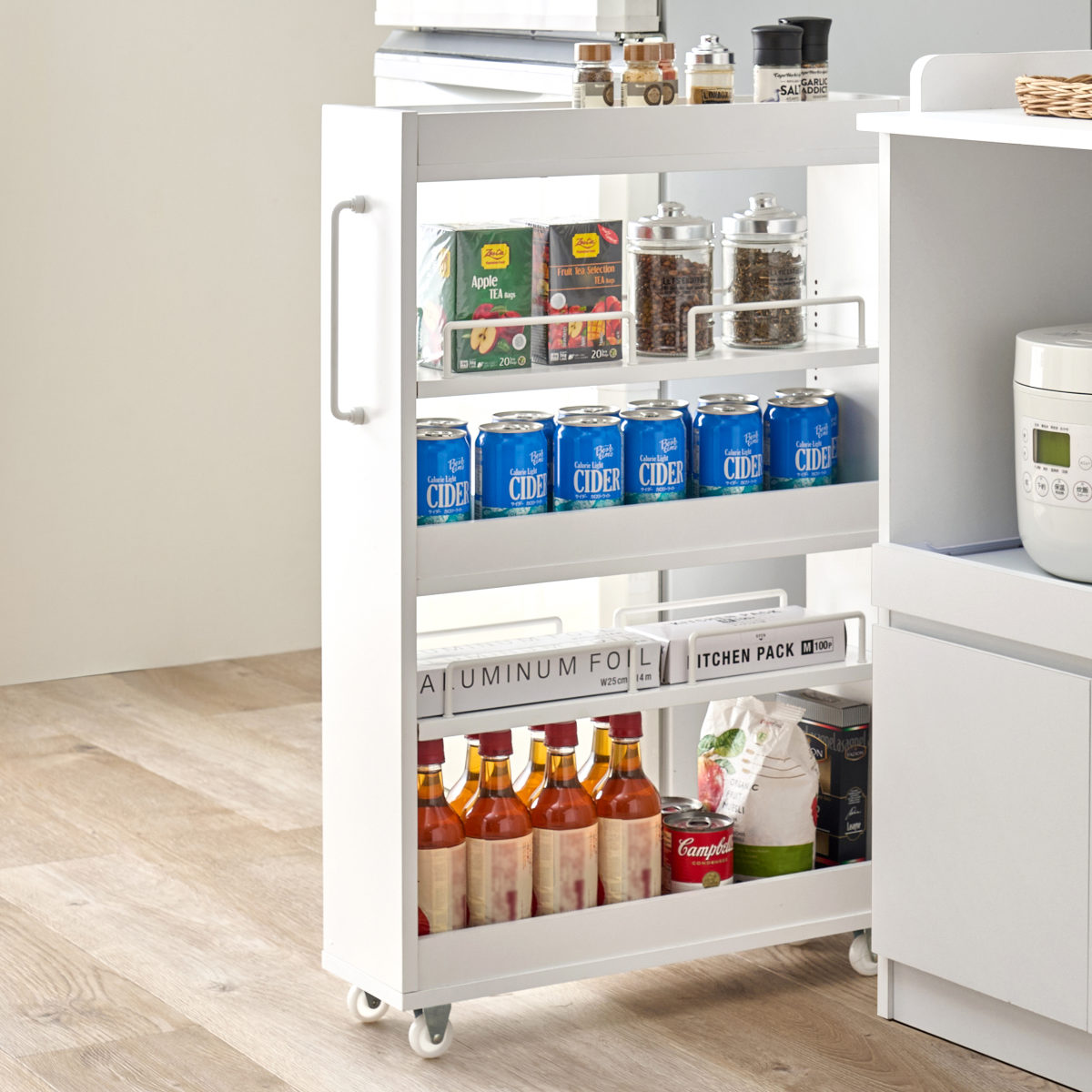 隙間収納ワゴン 幅16cm ロータイプ キャスター付 ( 隙間収納 ワゴン 収納 棚 ラック キッチン ストッカー 省スペース 可動棚 ブラウン ナチュラル ホワイト すき間 ) 【ブラウン】 ブラウン