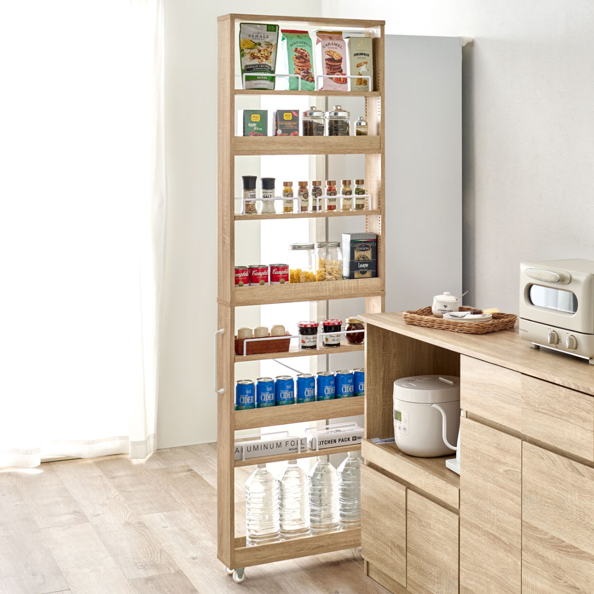 隙間収納ワゴン 幅12cm ハイタイプ キャスター付 ( 隙間収納 ワゴン 収納 棚 ラック キッチン ストッカー 省スペース 可動棚 ブラウン ナチュラル ホワイト すき間 ) 【ブラウン】 ブラウン