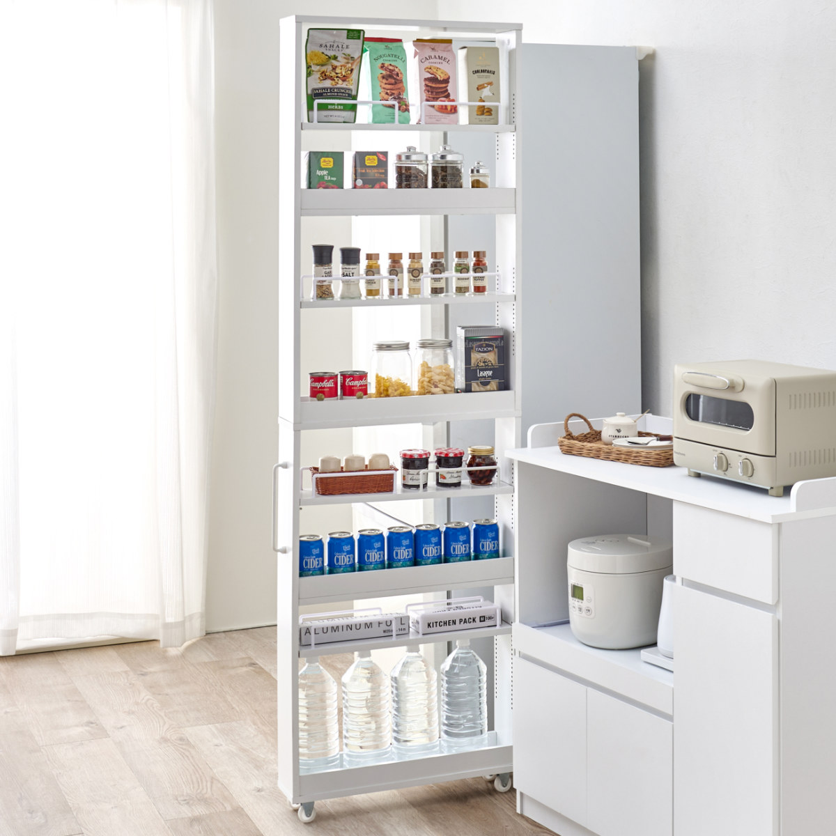 隙間収納ワゴン 幅12cm ハイタイプ キャスター付 ( 隙間収納 ワゴン 収納 棚 ラック キッチン ストッカー 省スペース 可動棚 ブラウン ナチュラル ホワイト すき間 ) 【ブラウン】 ブラウン