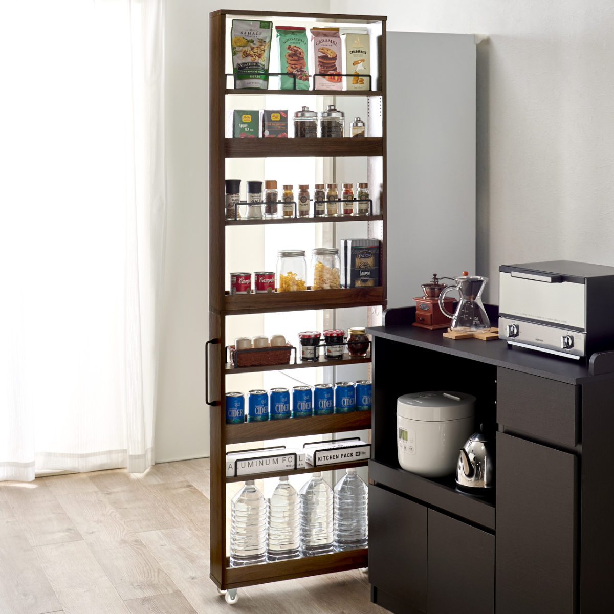 隙間収納ワゴン 幅12cm ハイタイプ キャスター付 ( 隙間収納 ワゴン 収納 棚 ラック キッチン ストッカー 省スペース 可動棚 ブラウン ナチュラル ホワイト すき間 ) 【ブラウン】 ブラウン