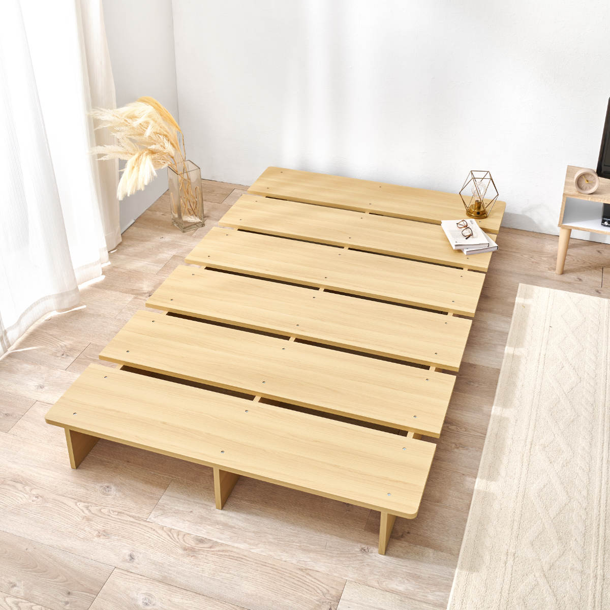 ローベッド シングル 幅120cm ステージベッド 余白デザイン ( ベッド 耐荷重350kg ステージ ロータイプ ベッドフレーム ブラウン ナチュラル シンプル 高耐荷重 ) 【ブラウン】 ブラウン