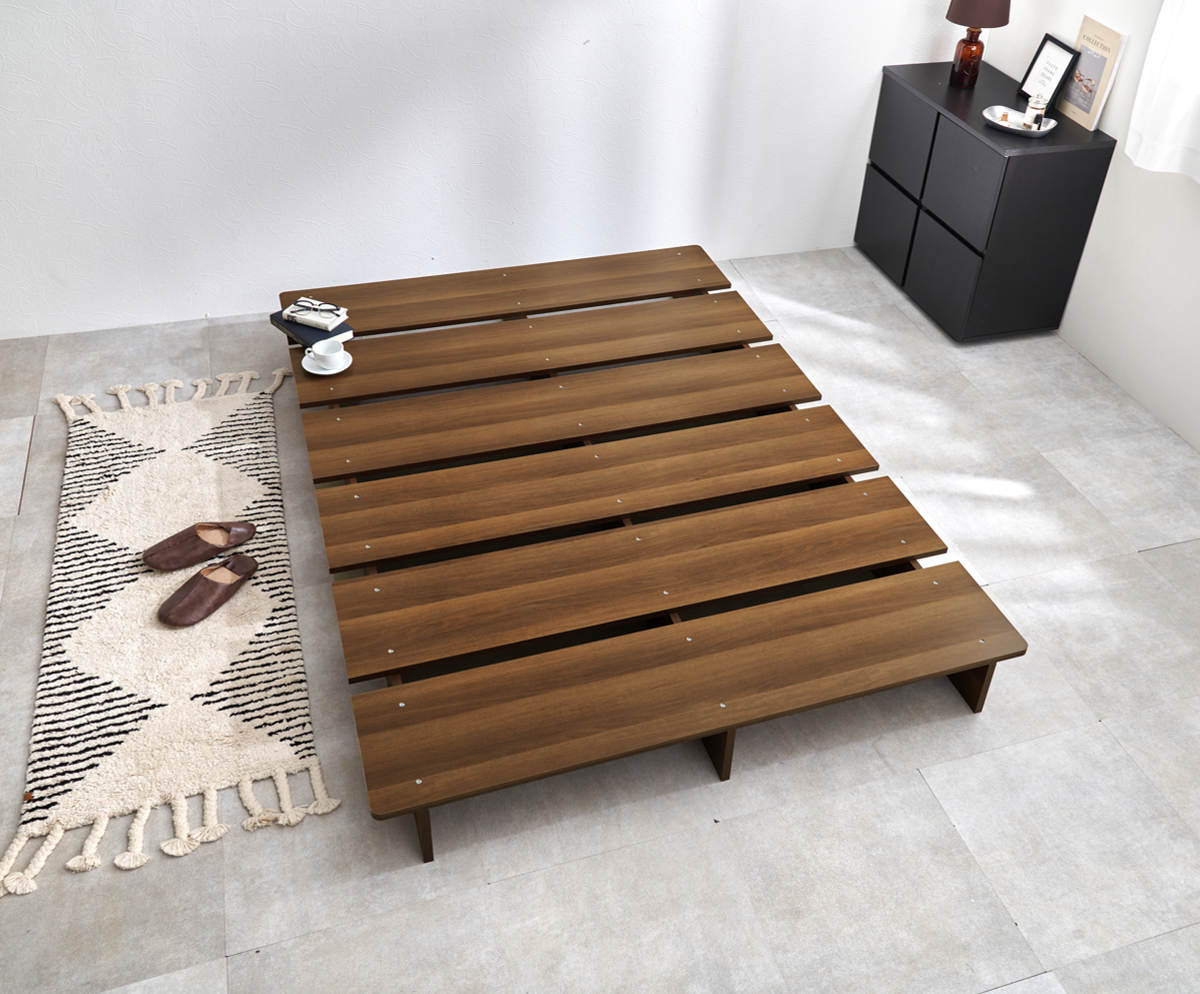 ローベッド セミダブル 幅140cm ステージベッド 余白デザイン ( ベッド 耐荷重350kg ステージ ロータイプ ベッドフレーム ブラウン ナチュラル シンプル 高耐荷重 ) 【ナチュラル】 ナチュラル