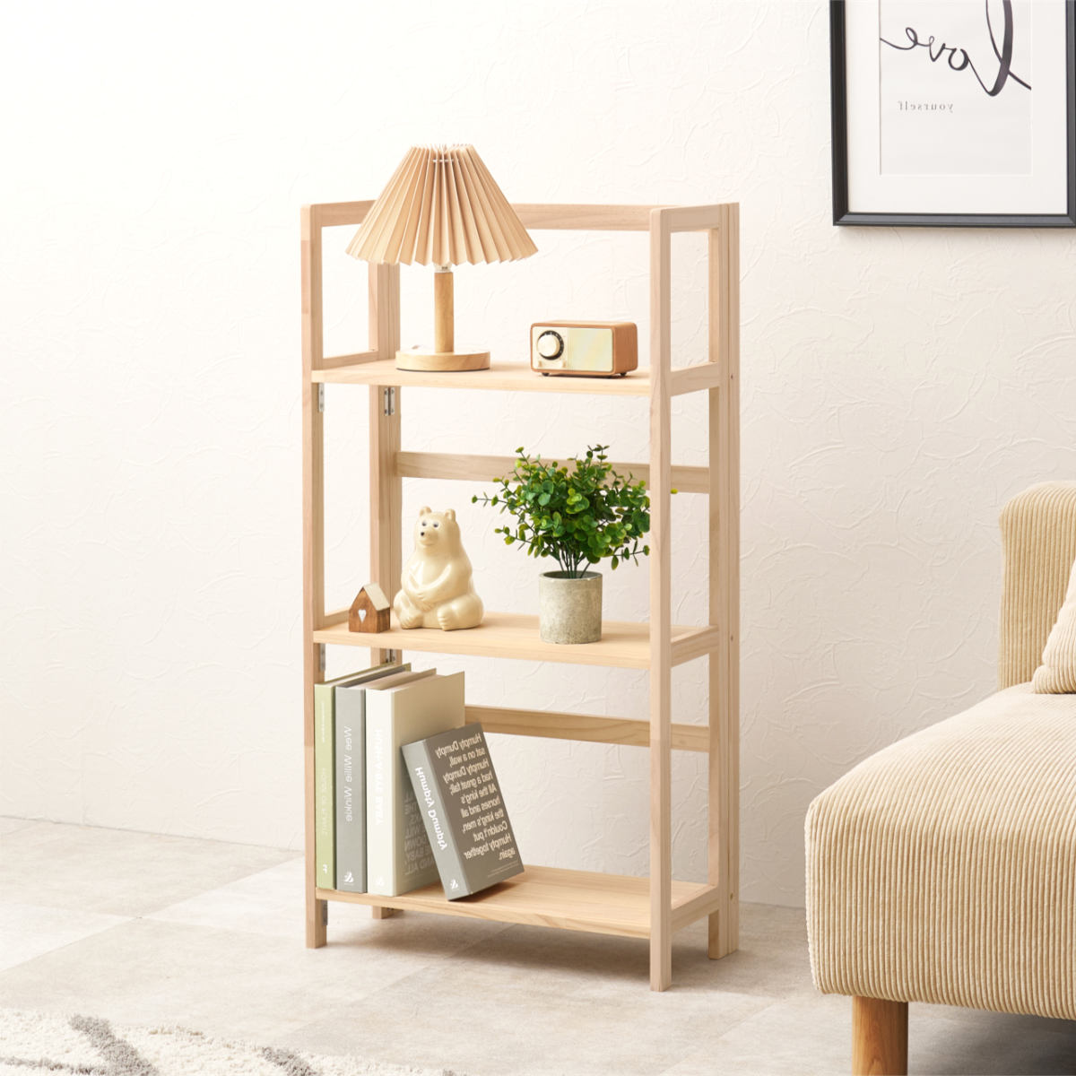 折りたたみラック 3段 幅50cm 完成品 軽量 4kg 天然木 ( 折りたたみ ラック 棚 パイン材 軽い フォールディング A4対応 ディスプレイ 無塗装 収納 すき間 家具 三段 完成品 )