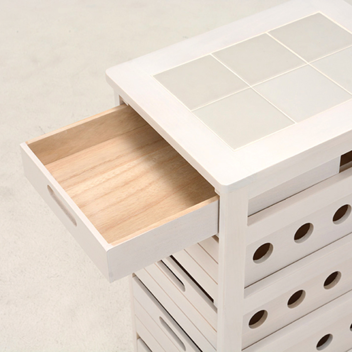 キッチンストッカー 幅30cm 5段 スリムタイプ タイルトップ 桐製 キャスター付 ( ストッカー キッチンワゴン 収納 ラック ワゴン スリム 完成品 引き出し 隙間収納 5杯 棚 タイル天板 桐 木製 多目的ラック タイル カウンター ) 【ナチュラル】 ナチュラル