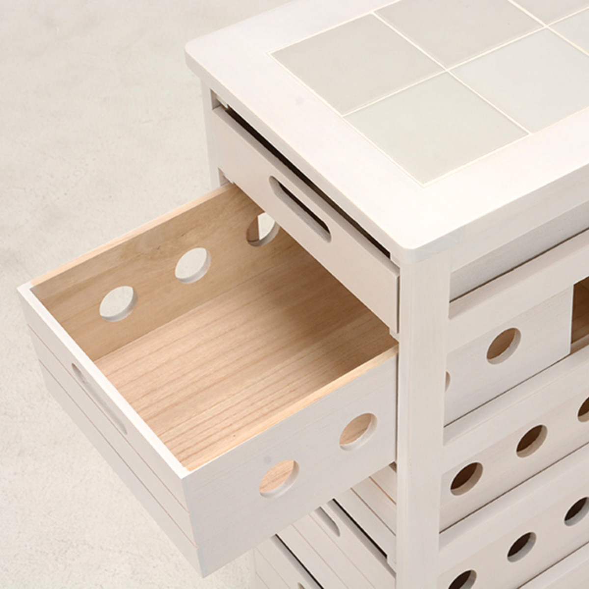 キッチンストッカー 幅30cm 5段 スリムタイプ タイルトップ 桐製 キャスター付 ( ストッカー キッチンワゴン 収納 ラック ワゴン スリム 完成品 引き出し 隙間収納 5杯 棚 タイル天板 桐 木製 多目的ラック タイル カウンター ) 【ナチュラル】 ナチュラル