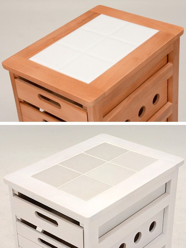 キッチンストッカー 幅30cm 5段 スリムタイプ タイルトップ 桐製 キャスター付 ( ストッカー キッチンワゴン 収納 ラック ワゴン スリム 完成品 引き出し 隙間収納 5杯 棚 タイル天板 桐 木製 多目的ラック タイル カウンター ) 【ナチュラル】 ナチュラル