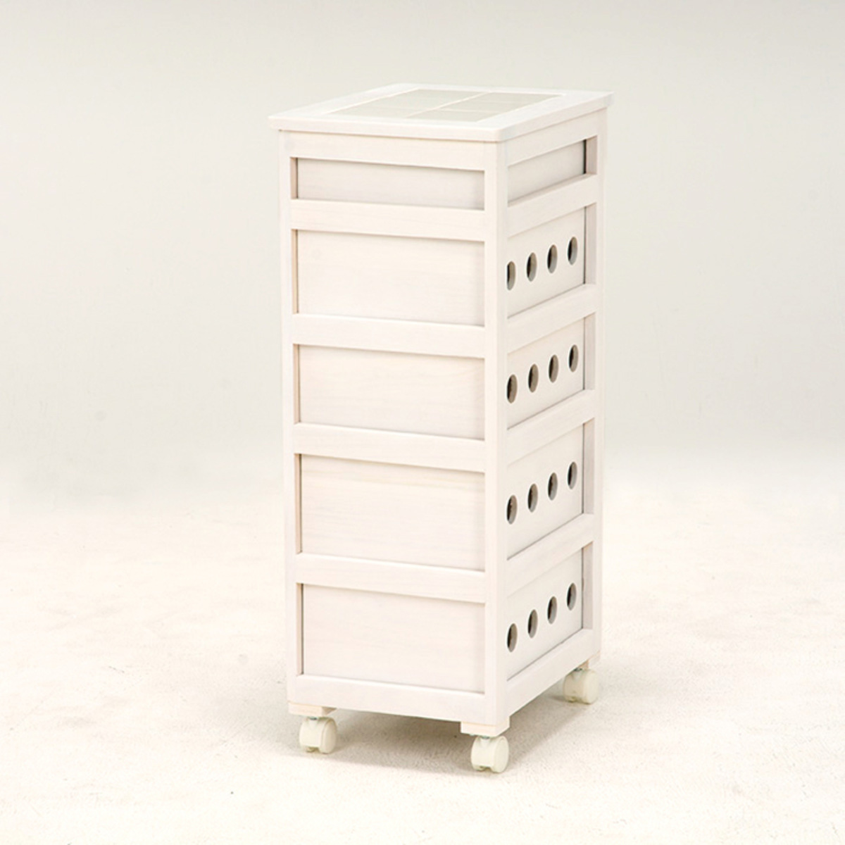 キッチンストッカー 幅30cm 5段 スリムタイプ タイルトップ 桐製 キャスター付 ( ストッカー キッチンワゴン 収納 ラック ワゴン スリム 完成品 引き出し 隙間収納 5杯 棚 タイル天板 桐 木製 多目的ラック タイル カウンター ) 【ナチュラル】 ナチュラル