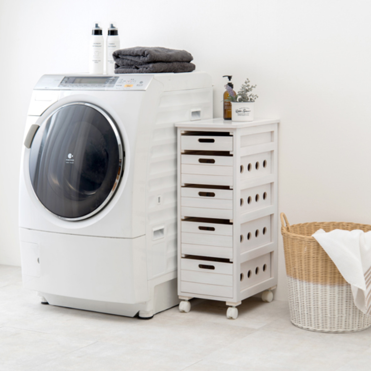 キッチンストッカー 幅30cm 5段 スリムタイプ タイルトップ 桐製 キャスター付 ( ストッカー キッチンワゴン 収納 ラック ワゴン スリム 完成品 引き出し 隙間収納 5杯 棚 タイル天板 桐 木製 多目的ラック タイル カウンター ) 【ナチュラル】 ナチュラル