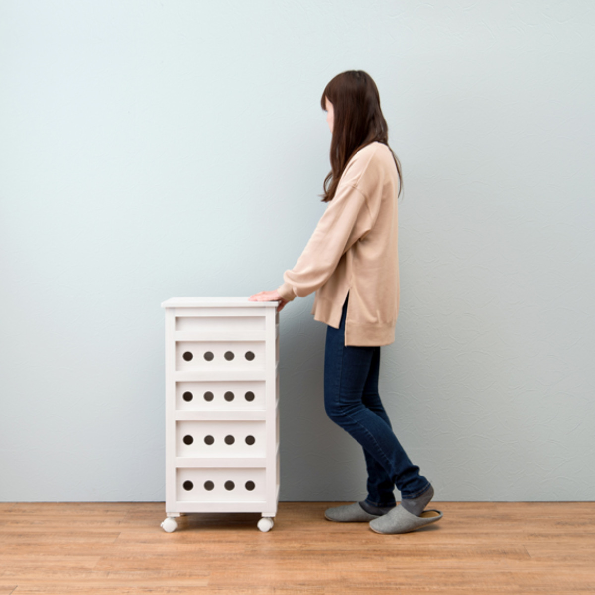 キッチンストッカー 幅30cm 5段 スリムタイプ タイルトップ 桐製 キャスター付 ( ストッカー キッチンワゴン 収納 ラック ワゴン スリム 完成品 引き出し 隙間収納 5杯 棚 タイル天板 桐 木製 多目的ラック タイル カウンター ) 【ナチュラル】 ナチュラル