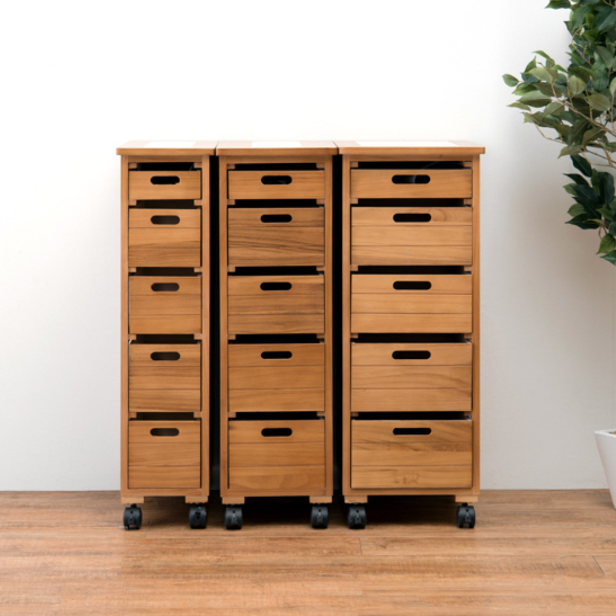 キッチンストッカー 幅30cm 5段 スリムタイプ タイルトップ 桐製 キャスター付 ( ストッカー キッチンワゴン 収納 ラック ワゴン スリム 完成品 引き出し 隙間収納 5杯 棚 タイル天板 桐 木製 多目的ラック タイル カウンター ) 【ナチュラル】 ナチュラル