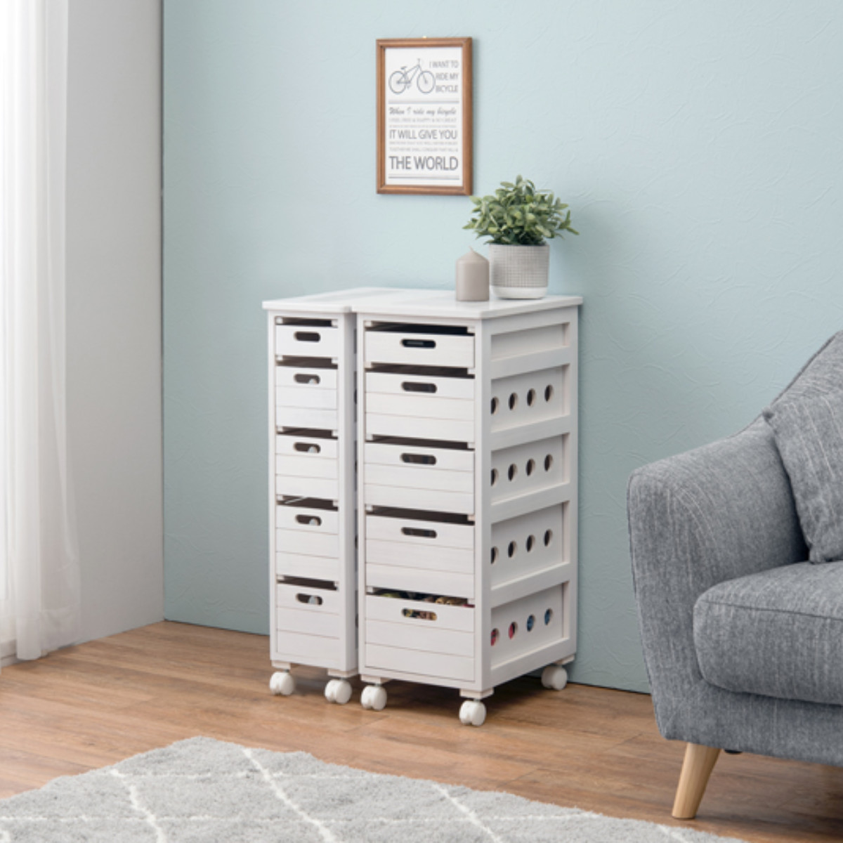 キッチンストッカー 幅30cm 5段 スリムタイプ タイルトップ 桐製 キャスター付 ( ストッカー キッチンワゴン 収納 ラック ワゴン スリム 完成品 引き出し 隙間収納 5杯 棚 タイル天板 桐 木製 多目的ラック タイル カウンター ) 【ナチュラル】 ナチュラル