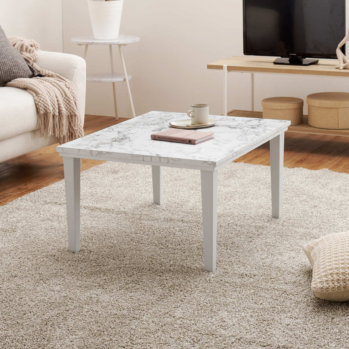 こたつセット 2点セット 大理石柄 幅75cm こたつテーブル×1 うす掛けふとん×1 ( こたつ テーブル こたつ布団 リビングテーブル ローテーブル 長方形 コタツ 天板 メラミン樹脂 1年中 使える 座卓 おしゃれ 奥行60cm ) 【ネイビー】 ネイビー