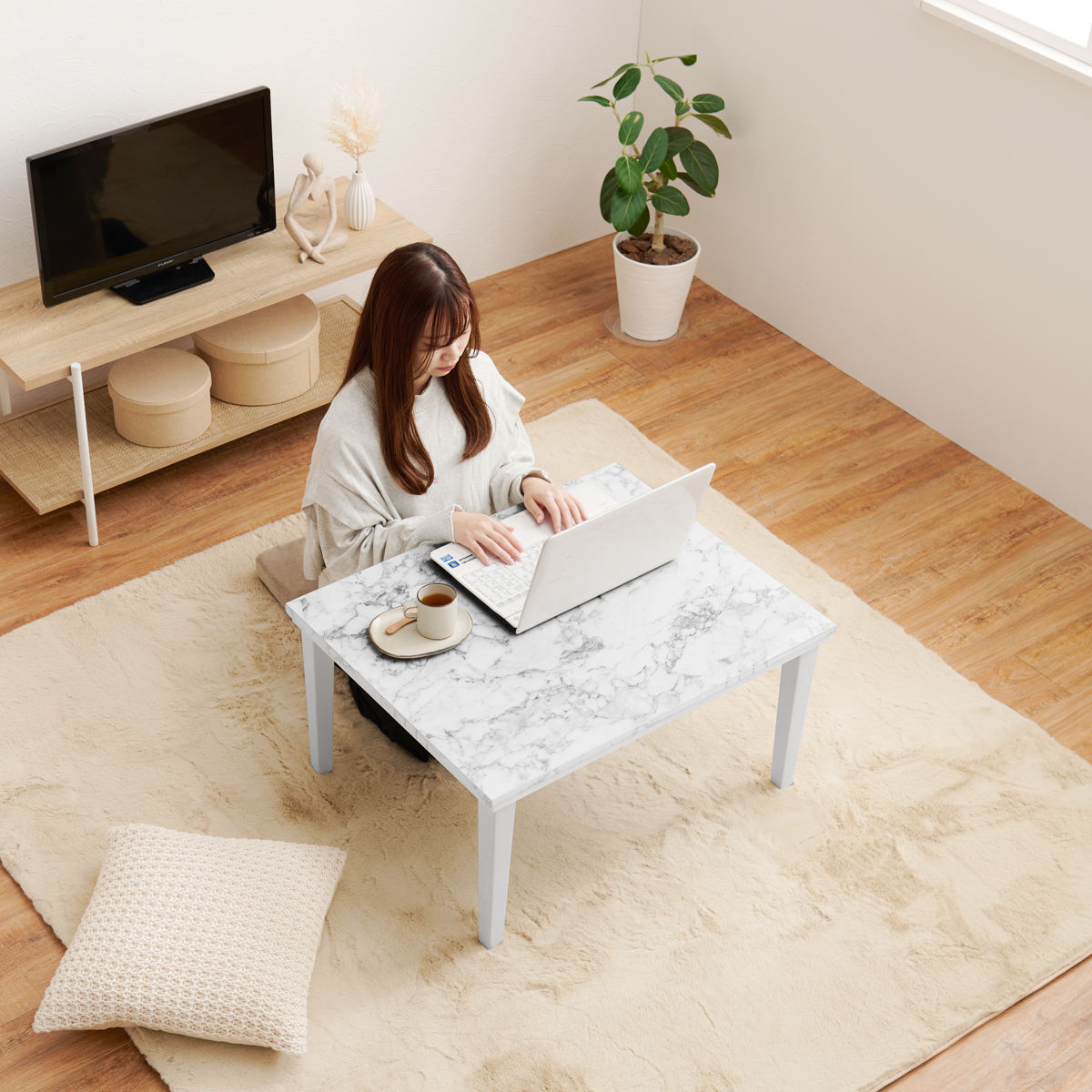 こたつセット 2点セット 大理石柄 幅75cm こたつテーブル×1 うす掛けふとん×1 ( こたつ テーブル こたつ布団 リビングテーブル ローテーブル 長方形 コタツ 天板 メラミン樹脂 1年中 使える 座卓 おしゃれ 奥行60cm ) 【ネイビー】 ネイビー