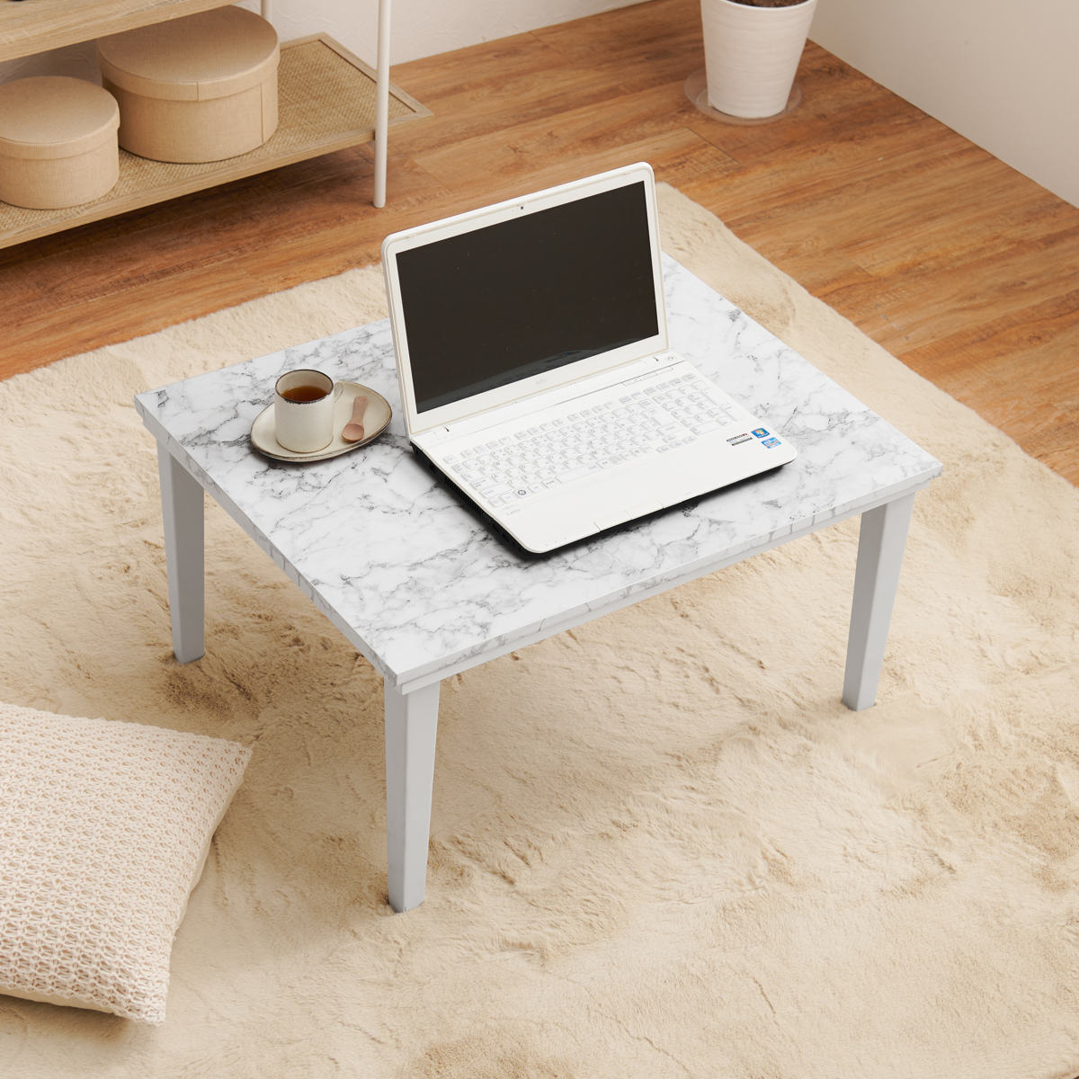 こたつセット 2点セット 大理石柄 幅75cm こたつテーブル×1 うす掛けふとん×1 ( こたつ テーブル こたつ布団 リビングテーブル ローテーブル 長方形 コタツ 天板 メラミン樹脂 1年中 使える 座卓 おしゃれ 奥行60cm ) 【ネイビー】 ネイビー