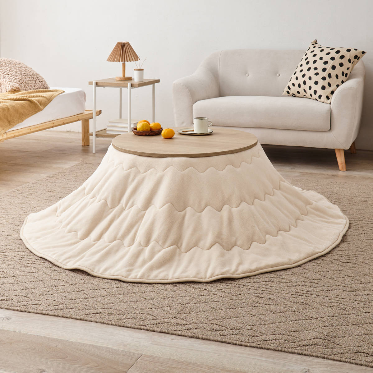 こたつテーブル 円型 直径68cm 大理石調 木目調 カジュアルコタツ ( こたつ テーブル 小さい リビングテーブル ローテーブル コタツ コンパクト 丸 円形 リビング 1年中 使える 座卓 シンプル 一人暮らし センターテーブル ) 【ナチュラル】 ナチュラル