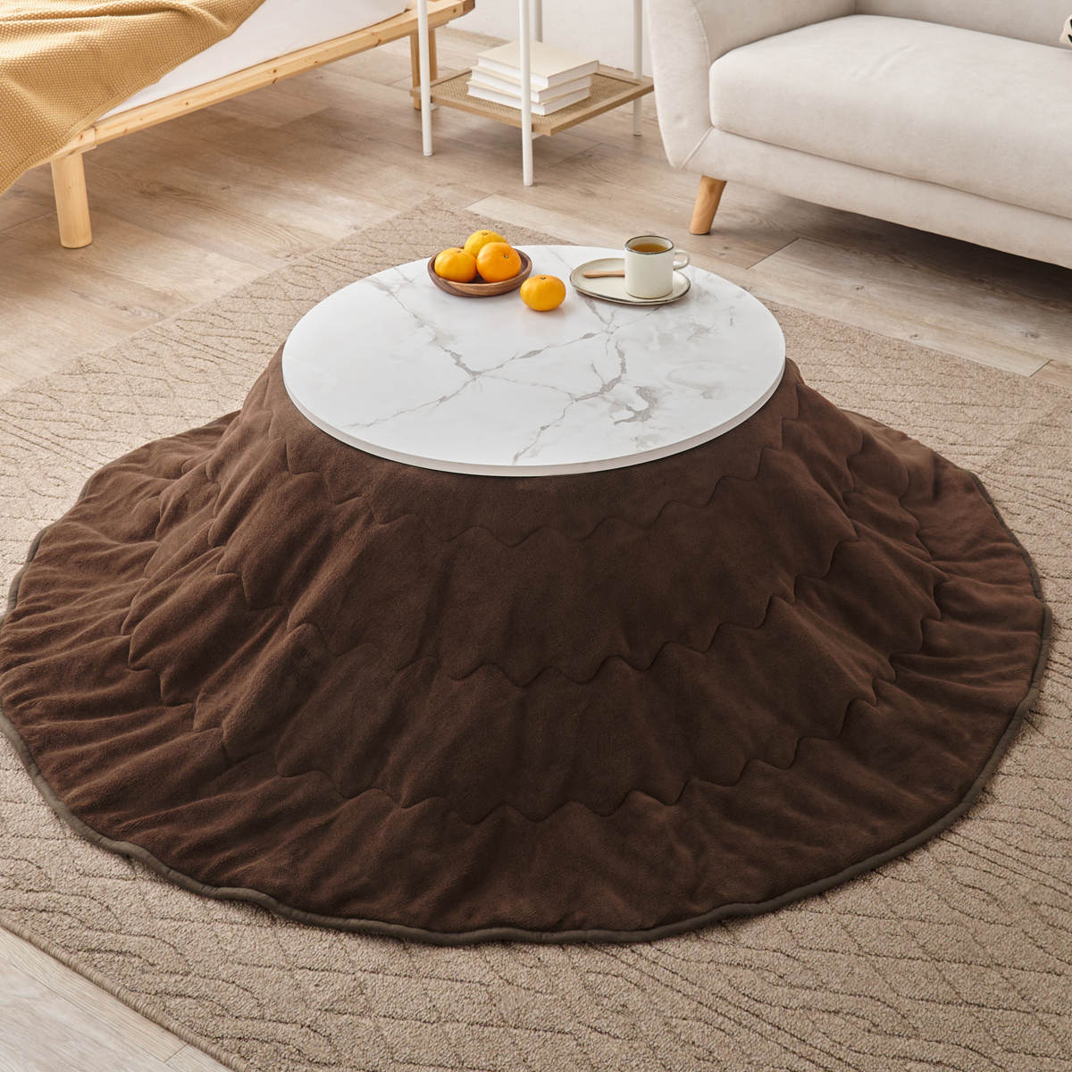 こたつテーブル 円型 直径68cm 大理石調 木目調 カジュアルコタツ ( こたつ テーブル 小さい リビングテーブル ローテーブル コタツ コンパクト 丸 円形 リビング 1年中 使える 座卓 シンプル 一人暮らし センターテーブル ) 【ナチュラル】 ナチュラル