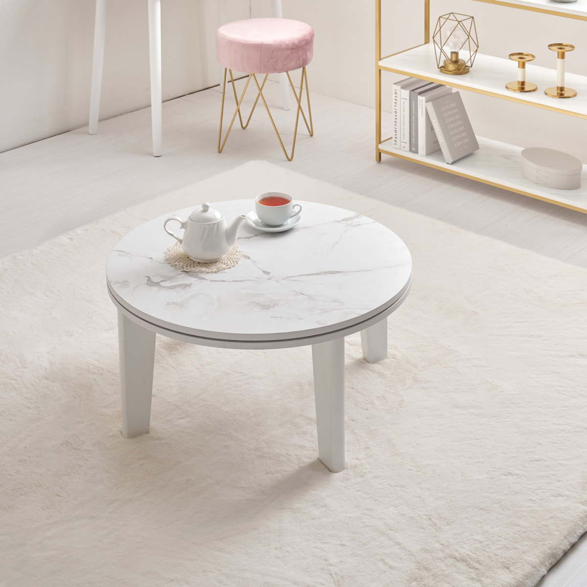 こたつテーブル 円型 直径68cm 大理石調 木目調 カジュアルコタツ ( こたつ テーブル 小さい リビングテーブル ローテーブル コタツ コンパクト 丸 円形 リビング 1年中 使える 座卓 シンプル 一人暮らし センターテーブル ) 【ナチュラル】 ナチュラル