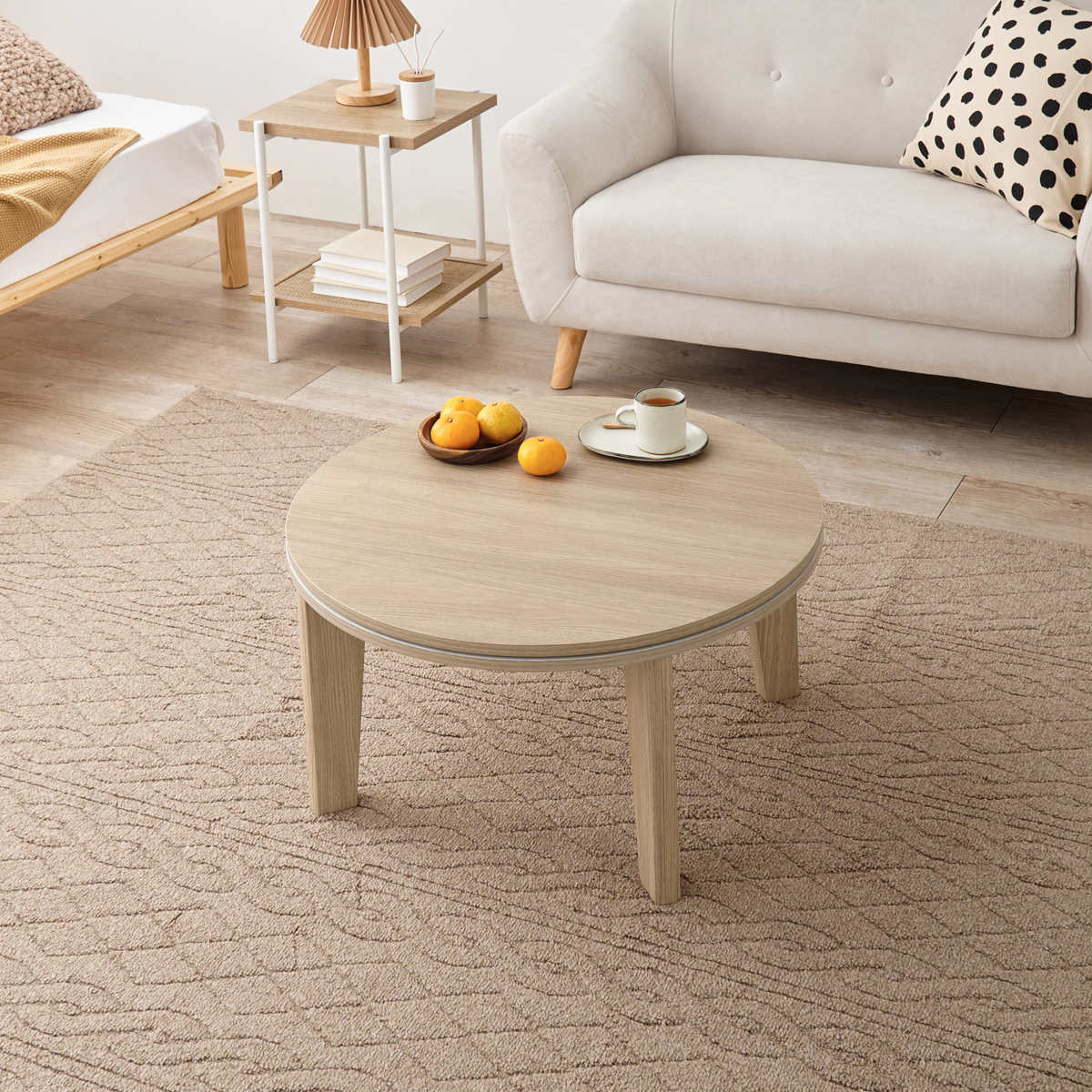 こたつテーブル 円型 直径68cm 大理石調 木目調 カジュアルコタツ ( こたつ テーブル 小さい リビングテーブル ローテーブル コタツ コンパクト 丸 円形 リビング 1年中 使える 座卓 シンプル 一人暮らし センターテーブル ) 【ナチュラル】 ナチュラル