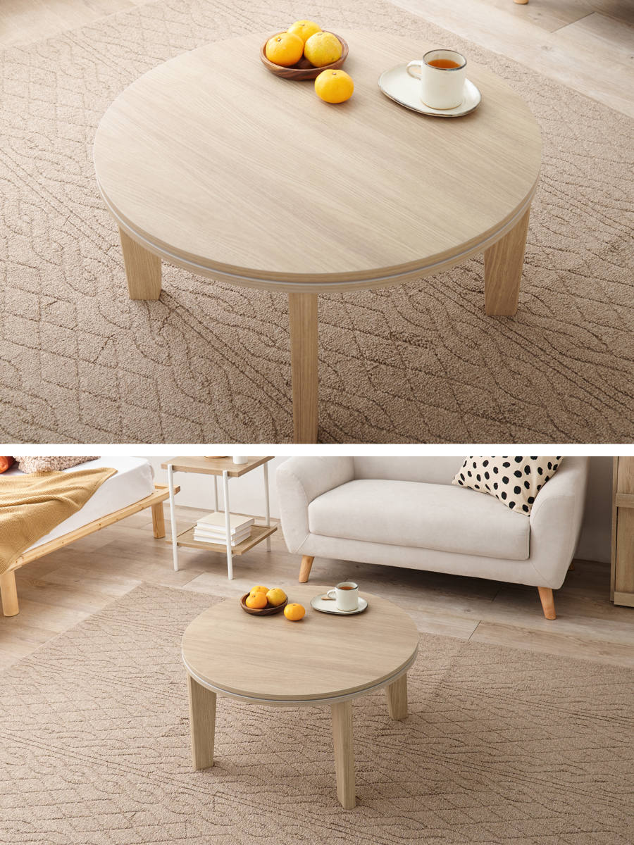 こたつテーブル 円型 直径68cm 大理石調 木目調 カジュアルコタツ ( こたつ テーブル 小さい リビングテーブル ローテーブル コタツ コンパクト 丸 円形 リビング 1年中 使える 座卓 シンプル 一人暮らし センターテーブル ) 【ナチュラル】 ナチュラル