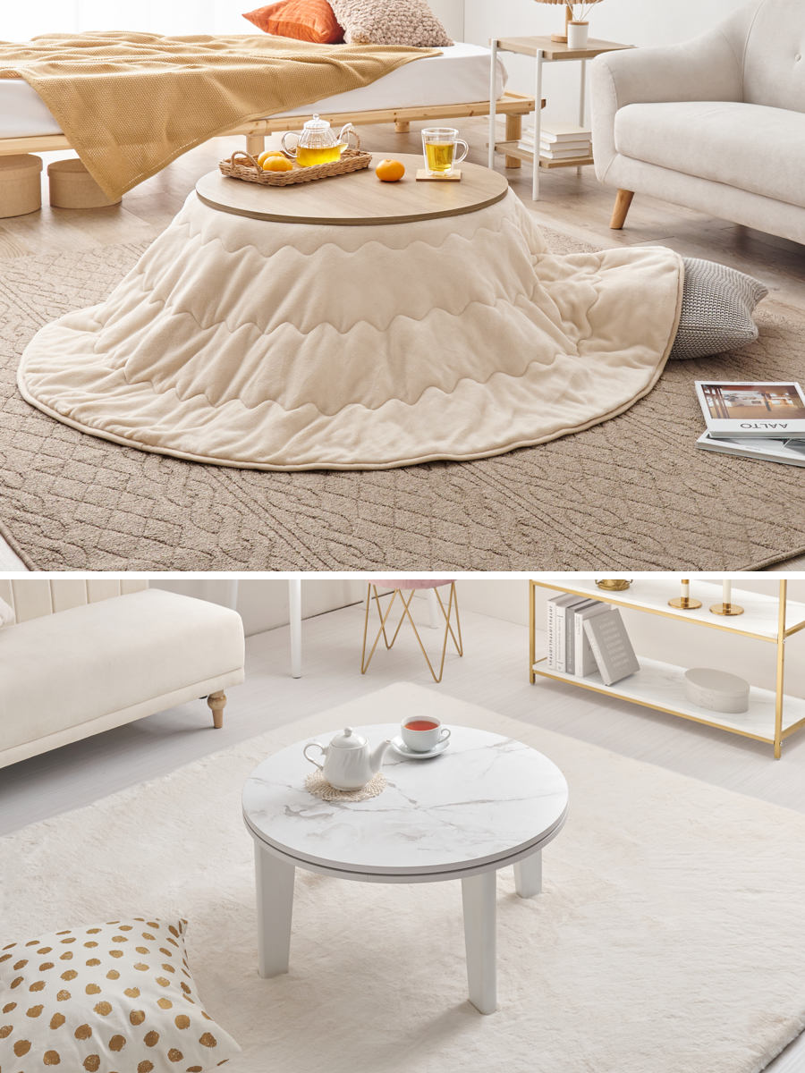 こたつテーブル 円型 直径68cm 大理石調 木目調 カジュアルコタツ ( こたつ テーブル 小さい リビングテーブル ローテーブル コタツ コンパクト 丸 円形 リビング 1年中 使える 座卓 シンプル 一人暮らし センターテーブル ) 【ナチュラル】 ナチュラル