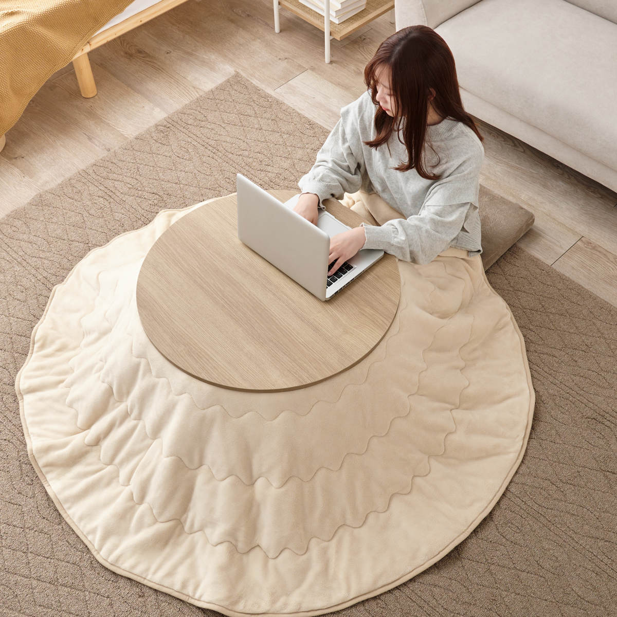 こたつテーブル 円型 直径68cm 大理石調 木目調 カジュアルコタツ ( こたつ テーブル 小さい リビングテーブル ローテーブル コタツ コンパクト 丸 円形 リビング 1年中 使える 座卓 シンプル 一人暮らし センターテーブル ) 【ナチュラル】 ナチュラル