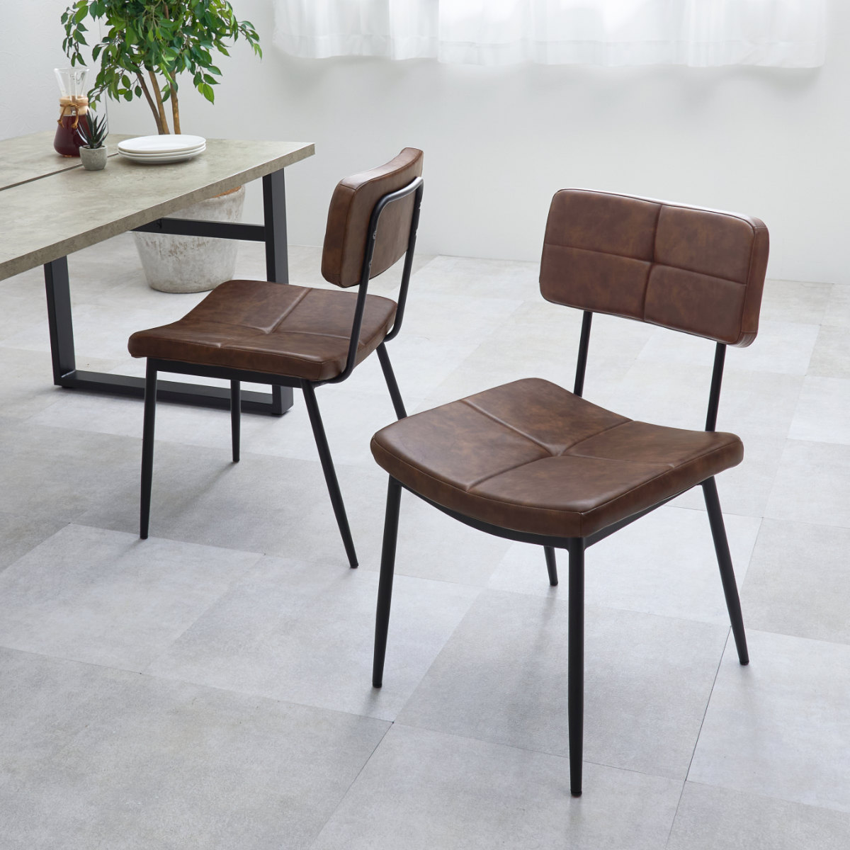 ダイニングチェア 同色2脚セット 座面高42cm ヴィンテージ調 ( 食卓椅子 チェア ダイニング イス 椅子 レザー調 アームレス デスクチェア 食卓 リビング おしゃれ ダイニングチェアー リビングチェア ワークチェア ) 【ダークブラウン】 ダークブラウン