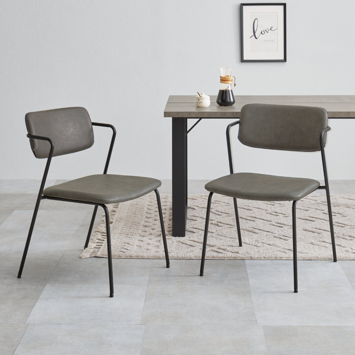 ダイニングチェア 同色2脚セット 座面高42cm ヴィンテージ調 Z型フレーム ( 食卓椅子 チェア ダイニング イス 椅子 レザー調 デスクチェア リビングチェア リビング おしゃれ ダイニングチェアー ワークチェア いす チェアー ) 【ダークグレー】 ダークグレー