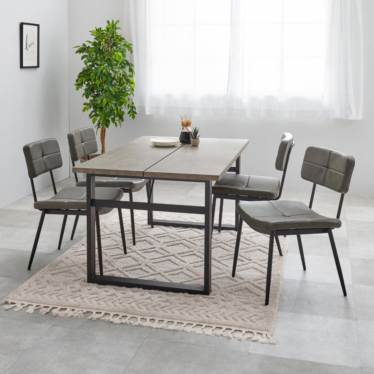 ダイニングテーブルセット 4人掛け 5点セット コンクリート調テーブル幅138cm チェア×4 ヴィンテージ調 ( ダイニングセット 食卓テーブル 椅子 チェア テーブル 4人用 ダイニングテーブル ダイニングチェア イス レザー調 ) 【ダークグレー】 ダークグレー