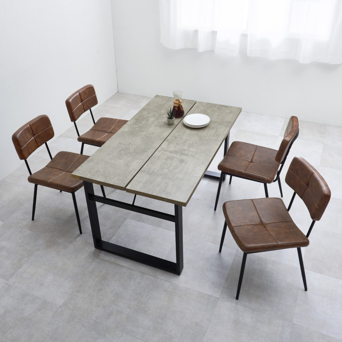 ダイニングテーブルセット 4人掛け 5点セット コンクリート調テーブル幅138cm チェア×4 ヴィンテージ調 ( ダイニングセット 食卓テーブル 椅子 チェア テーブル 4人用 ダイニングテーブル ダイニングチェア イス レザー調 ) 【ダークグレー】 ダークグレー