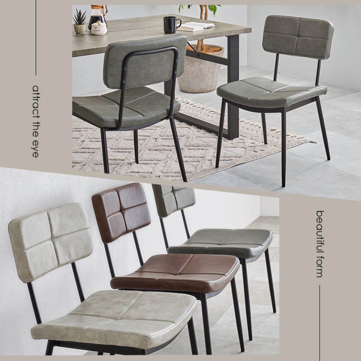 ダイニングテーブルセット 4人掛け 5点セット コンクリート調テーブル幅138cm チェア×4 ヴィンテージ調 ( ダイニングセット 食卓テーブル 椅子 チェア テーブル 4人用 ダイニングテーブル ダイニングチェア イス レザー調 ) 【ダークグレー】 ダークグレー