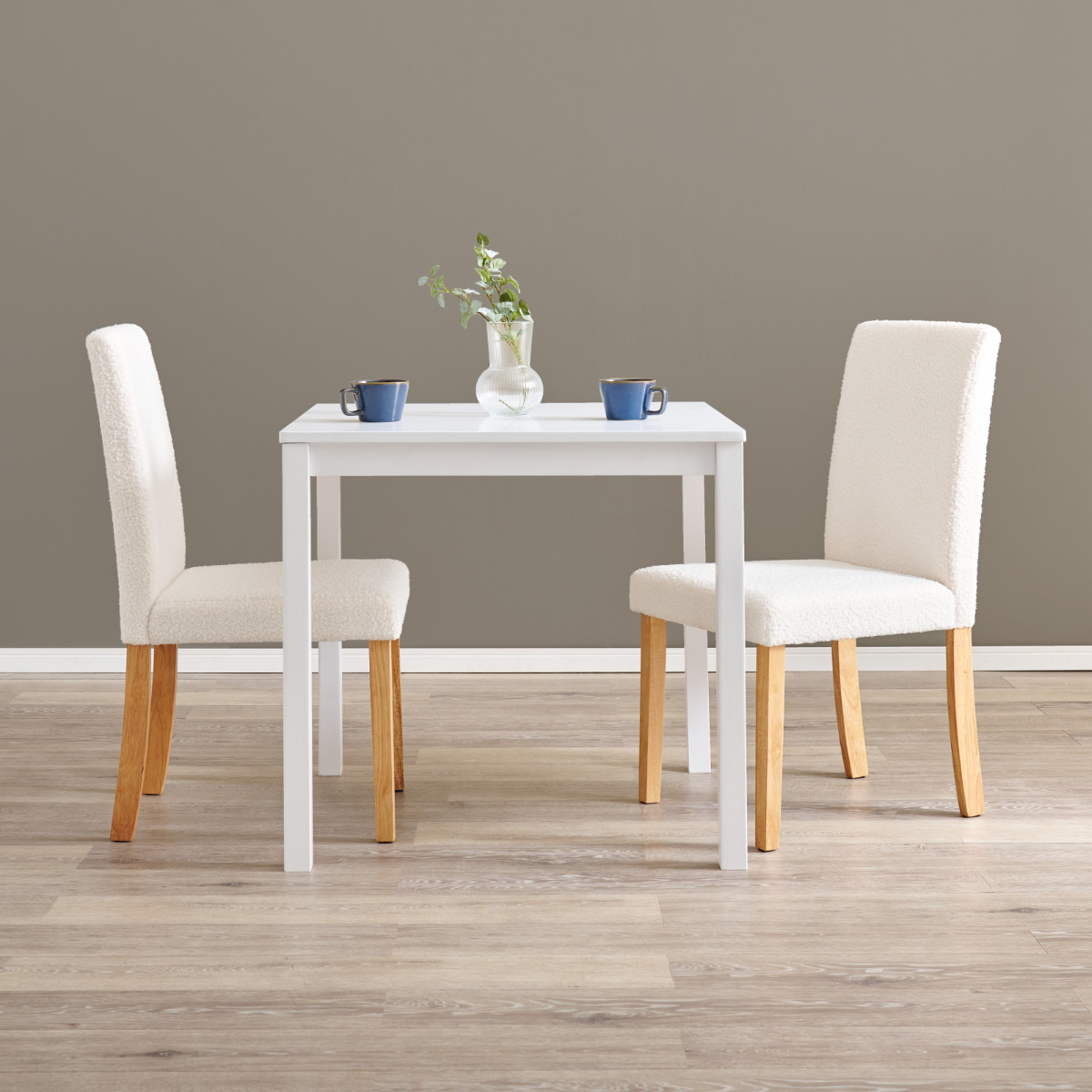 ダイニングテーブルセット 2人掛け 3点セット テーブル幅75cm チェア×2 ブークレ生地タイプ ( ダイニングセット 2人用 コンパクト 食卓テーブル 椅子 ハイバック ファブリック イス ダイニングテーブル ダイニングチェア 木製 ) 【ナチュラル×ブラウン】 ナチュラル×ブラウン