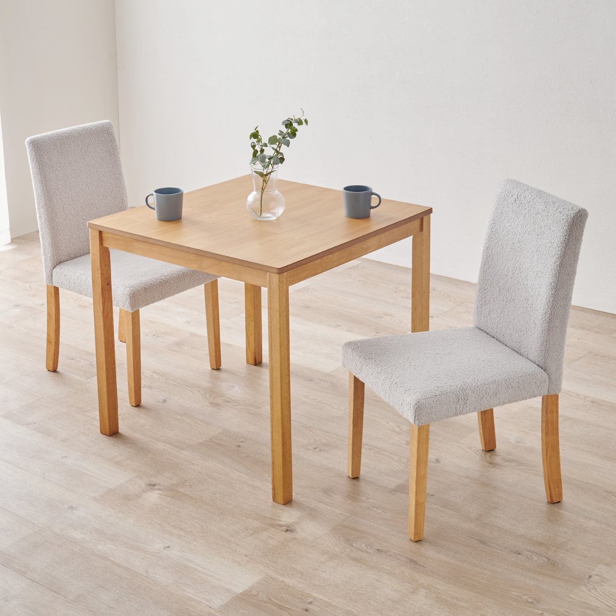 ダイニングテーブルセット 2人掛け 3点セット テーブル幅75cm チェア×2 ブークレ生地タイプ ( ダイニングセット 2人用 コンパクト 食卓テーブル 椅子 ハイバック ファブリック イス ダイニングテーブル ダイニングチェア 木製 ) 【ナチュラル×ブラウン】 ナチュラル×ブラウン