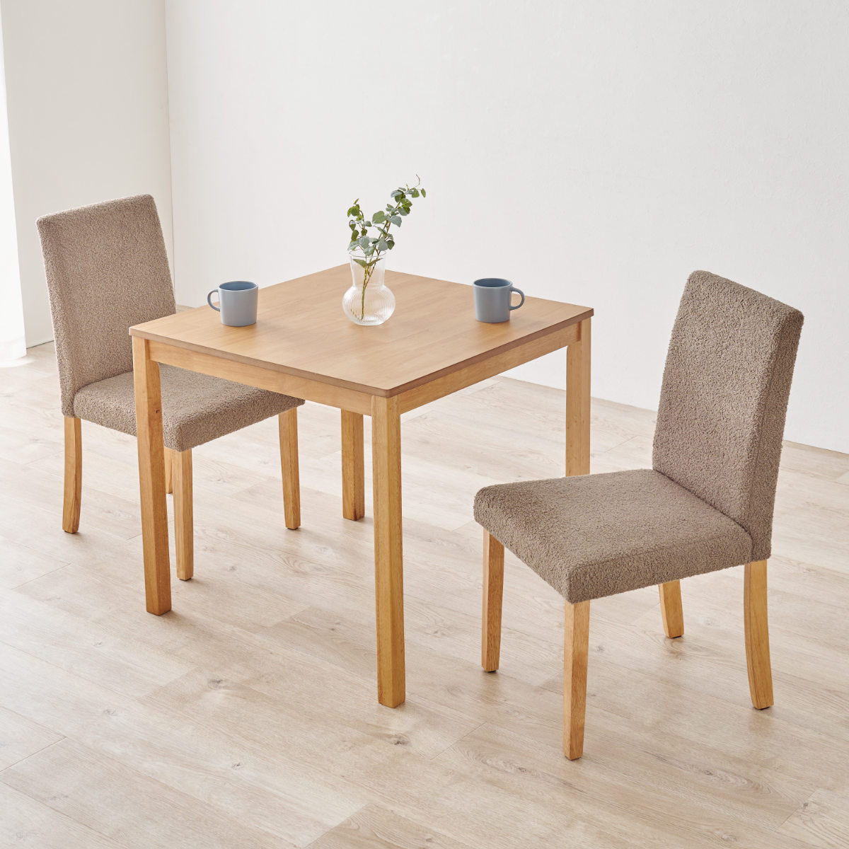 ダイニングテーブルセット 2人掛け 3点セット テーブル幅75cm チェア×2 ブークレ生地タイプ ( ダイニングセット 2人用 コンパクト 食卓テーブル 椅子 ハイバック ファブリック イス ダイニングテーブル ダイニングチェア 木製 ) 【ナチュラル×ブラウン】 ナチュラル×ブラウン