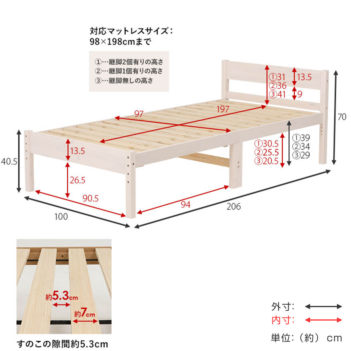 すのこベッド シングル ボンネルマットレス付 床下収納 天然木 ( ベッド マットレス付 耐荷重200kg パイン材 収納 圧縮梱包 ボンネルコイル 厚さ14.5cm マットレスセット ライトブラウン ナチュラル ホワイトウォッシュ ) 【ライトブラウン】 ライトブラウン