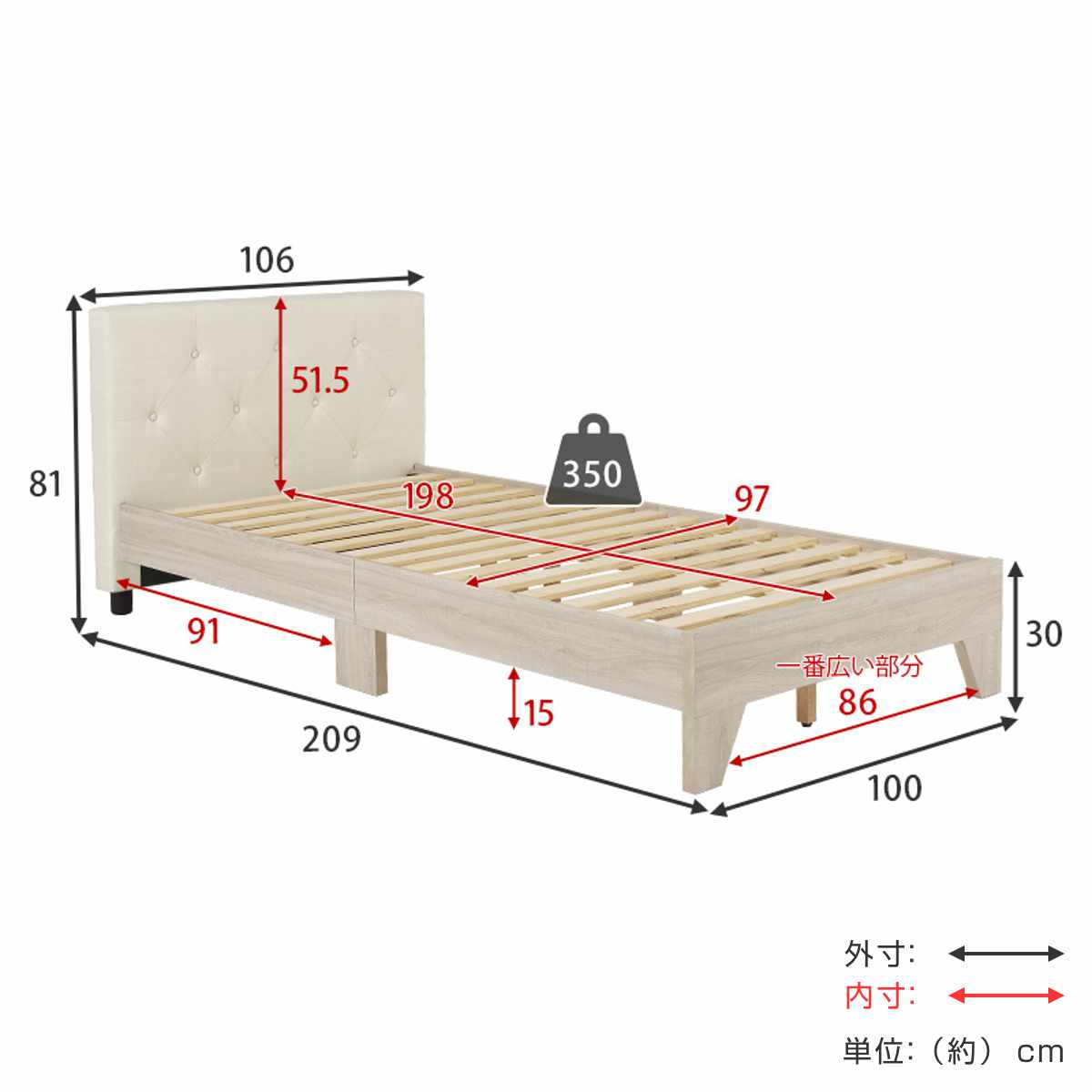 ファブリックベッド シングル 背もたれ すのこ ( ベッド ファブリック 耐荷重350kg 寝具 スノコ フレーム ダークブラウン ダークネイビー アイボリー ) 【ダークネイビー】 ダークネイビー