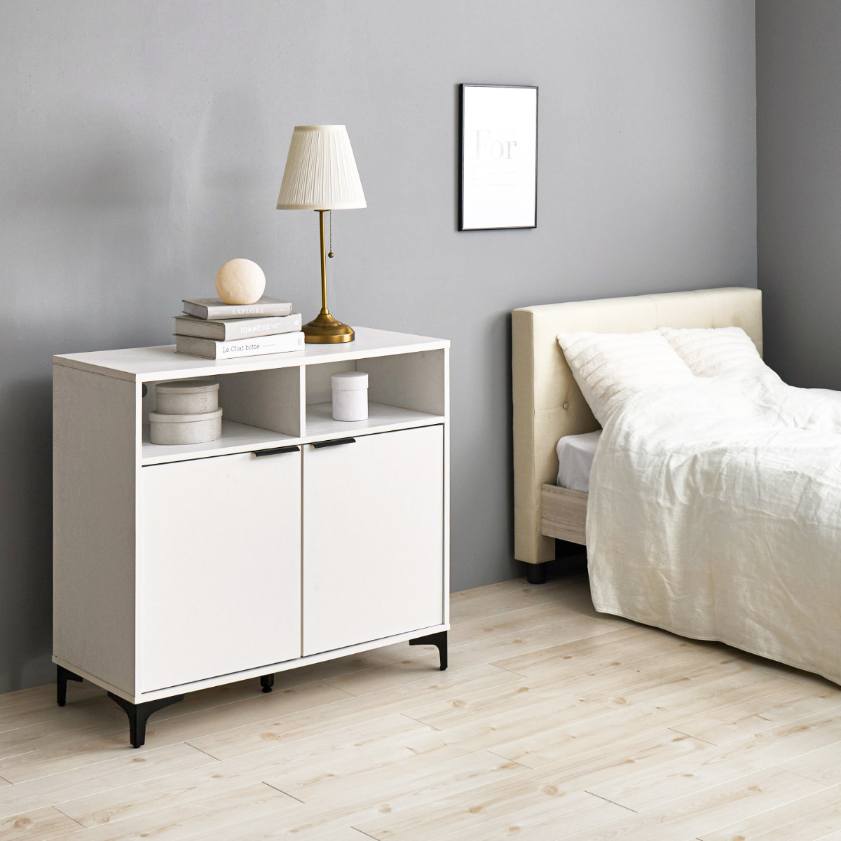 キャビネット 幅90cm 木目調 背面化粧 ( 棚 ラック 収納 家具 A4対応 テレビ台 可動棚 テレビボード サイドボード リビング ナチュラル ホワイト ダークブラウン ) 【ホワイト】 ホワイト