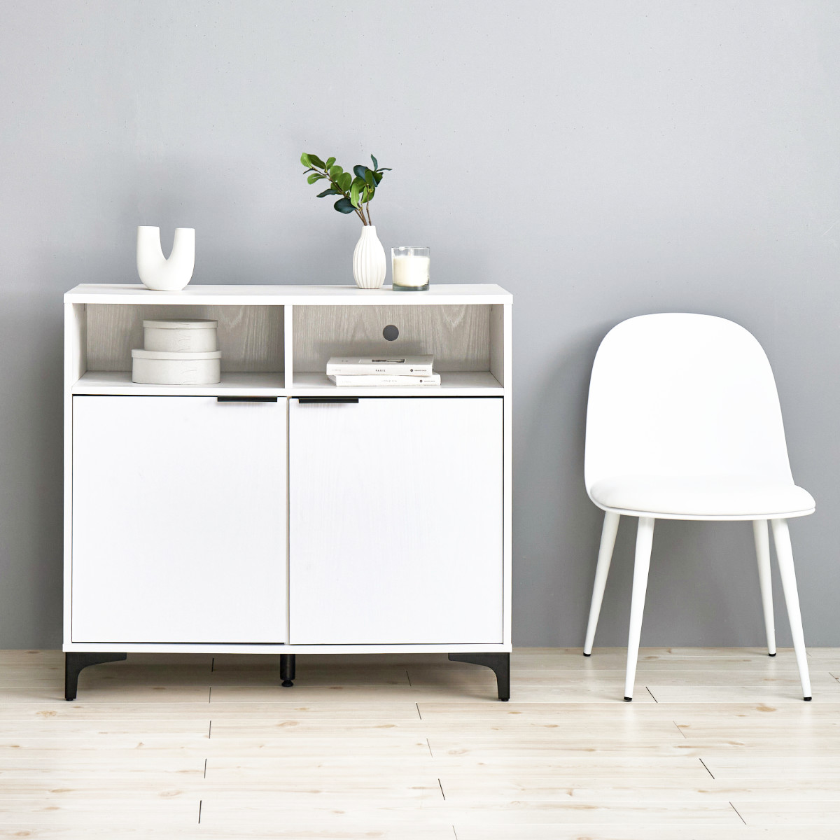 キャビネット 幅90cm 木目調 背面化粧 ( 棚 ラック 収納 家具 A4対応 テレビ台 可動棚 テレビボード サイドボード リビング ナチュラル ホワイト ダークブラウン ) 【ホワイト】 ホワイト