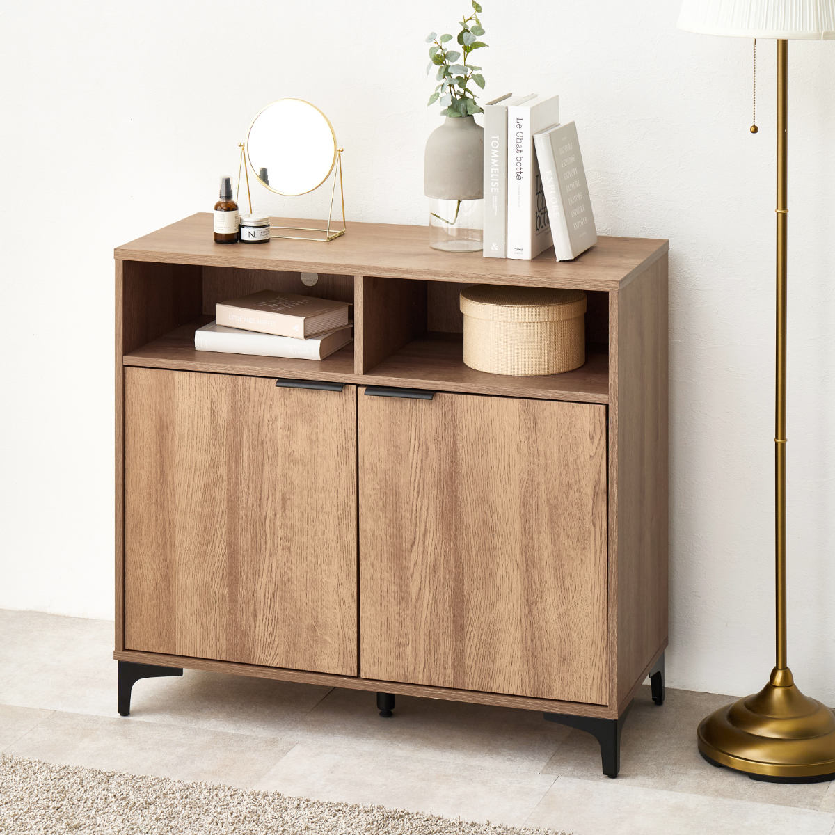 キャビネット 幅90cm 木目調 背面化粧 ( 棚 ラック 収納 家具 A4対応 テレビ台 可動棚 テレビボード サイドボード リビング ナチュラル ホワイト ダークブラウン ) 【ホワイト】 ホワイト